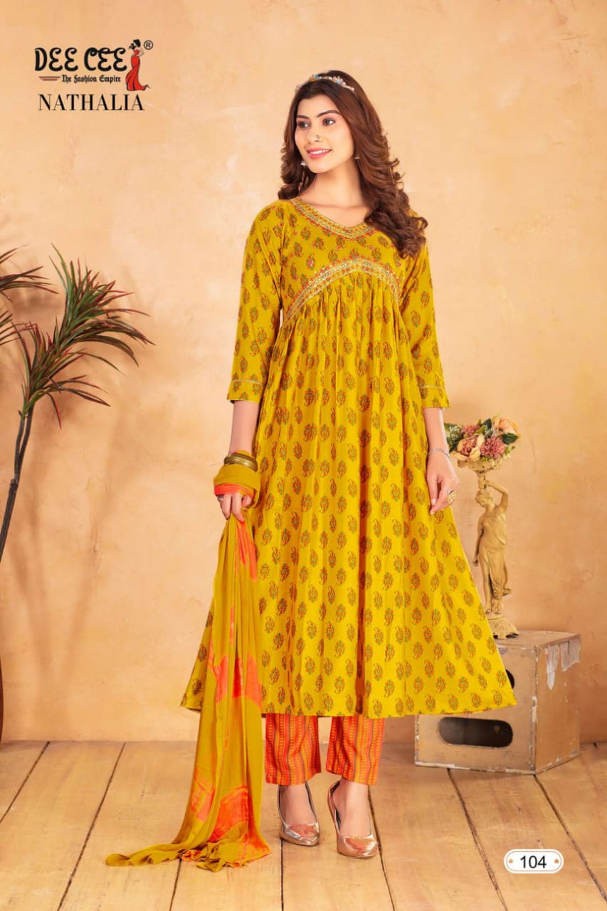 Nathalia By Dee Cee Printed Anarkali Kurti With Bottom Dupatta Exporters in India